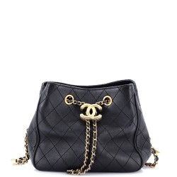 Egyptian Amulet Drawstring Bucket Bag Stitched Calfskin Small