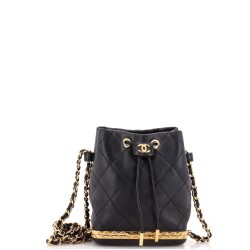 Lock Frame Bucket Bag with Chain Quilted Lambskin Small