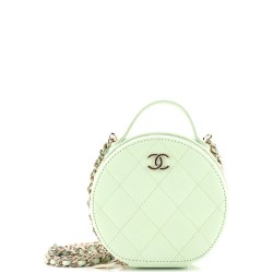 Handle with Care Round Vanity Case with Chain Quilted Caviar Small