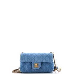 Pearl Crush Flap Bag Quilted Denim Mini