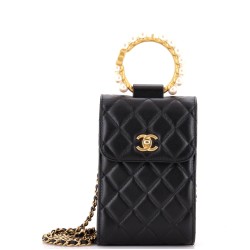 Pearl Crown Phone Holder with Chain Quilted Lambskin