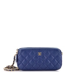 Double Zip Clutch with Chain Quilted Lambskin