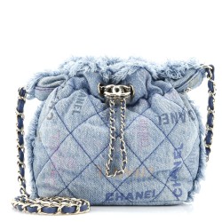 Denim Mood Chain Bucket Bag Logo Printed Quilted Fringe Denim Medium