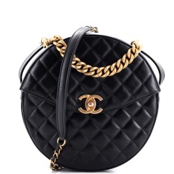Flap Round Crossbody Bag Quilted Glazed Calfskin Medium
