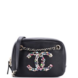 Giant Crystal CC Camera Bag Embellished Lambskin Small