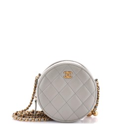Pearl Crush Round Clutch with Chain Quilted Lambskin