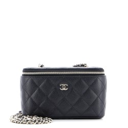 Classic Vanity Case with Chain Quilted Caviar Small