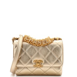 Crystal Logo Letters Chain Handle Flap Bag Quilted Lambskin Mini