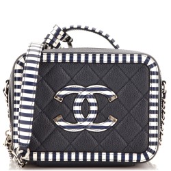 Filigree Vanity Case Quilted Caviar with Striped Leather Medium