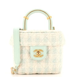 Crush Top Handle Flap Bag Quilted Tweed Mini