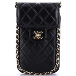 Chain Around Phone Holder Crossbody Bag Quilted Lambskin