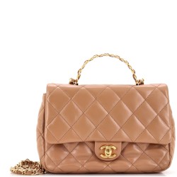 Golden Links Top Handle Flap Bag Quilted Shiny Lambskin Medium