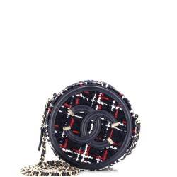 Filigree Round Clutch with Chain Quilted Tweed Mini