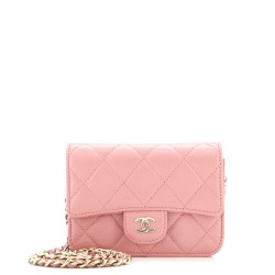 Classic Flap Card Holder on Chain Quilted Caviar Mini