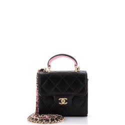 Square Classic Flap Top Handle Clutch with Chain Quilted Lambskin