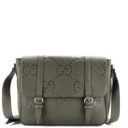 Double Belt Flap Messenger Bag Jumbo GG Embossed Leather Medium