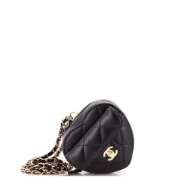 CC in Love Heart Chain Necklace Zip Coin Purse Quilted Lambskin