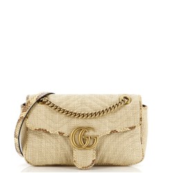 GG Marmont Flap Bag Matelasse Raffia with Snakeskin Small