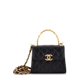 Coco Enamel Top Handle Flap Bag Quilted Lambskin Small