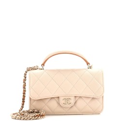 Classic Top Handle Flap Phone Holder with Chain Quilted Lambskin