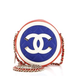 Filigree Round Clutch with Chain Quilted Caviar Mini