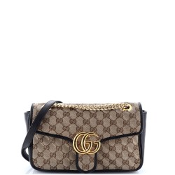 GG Marmont Flap Bag Diagonal Quilted GG Canvas with Leather Small