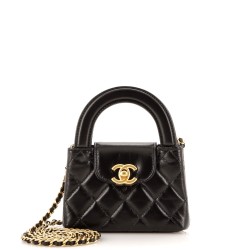 Kelly Top Handle Clutch with Chain Quilted Shiny Aged Calfskin
