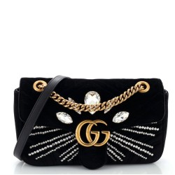 GG Marmont Flap Bag Crystal Embellished Matelasse Velvet Medium