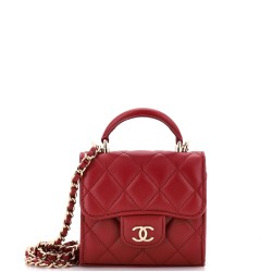 Square Classic Flap Top Handle Clutch with Chain Quilted Lambskin