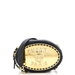 Logo Plate Oval Clutch With Chain Metal and Lambskin