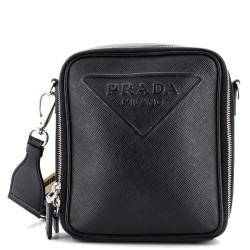 Vertical Zip Around Logo Shoulder Bag Saffiano Leather