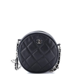 Round Clutch with Chain Quilted Iridescent Caviar Mini