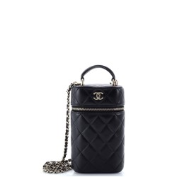 Classic Vanity Top Handle Phone Holder with Chain Quilted Lambskin