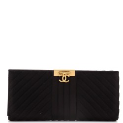 Chevron Pleated CC Flip Lock Flap Clutch Satin