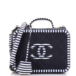 Filigree Vanity Case Quilted Caviar with Striped Leather Medium