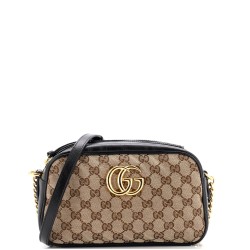 GG Marmont Shoulder Bag Diagonal Quilted GG Canvas with Leather Small