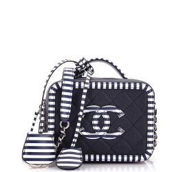 Filigree Vanity Case Quilted Caviar with Striped Leather Small