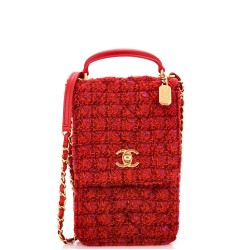 CC Top Handle Chain Full Flap Bag Quilted Tweed and Lambskin Mini