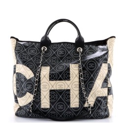 Logo Camellia Shopping Tote Printed Coated Canvas Medium