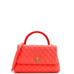 Coco Top Handle Bag Quilted Caviar with Lizard Embossed Handle Small