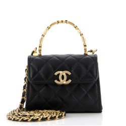 Coco Enamel Top Handle Flap Bag Quilted Lambskin Small