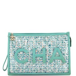 Logo Wristlet Clutch PVC Over Quilted Tweed Large