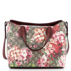 Signature Fold Over Tote Blooms Print GG Coated Canvas Medium