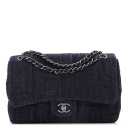 Perfume Bottle Classic Single Flap Bag Embroidered Denim Jumbo