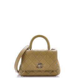 Coco Top Handle Bag Quilted Caviar with Lizard Embossed Handle Extra Mini