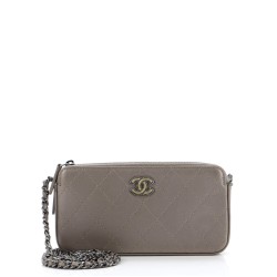 CC Double Zip Clutch with Chain Quilted Lambskin