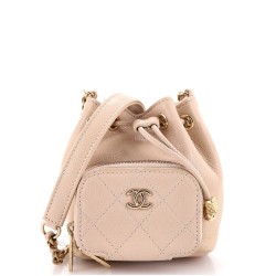 Business Affinity Drawstring Bucket Bag Quilted Caviar Mini
