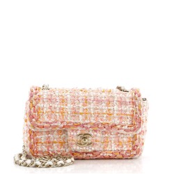 Classic Single Flap Bag Braided Quilted Tweed with Sequins Mini