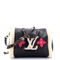 Speedy Bandouliere Bag Leather and Monogram Teddy Shearling 30
