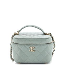 CC Top Handle Vanity Case with Chain Quilted Caviar Mini